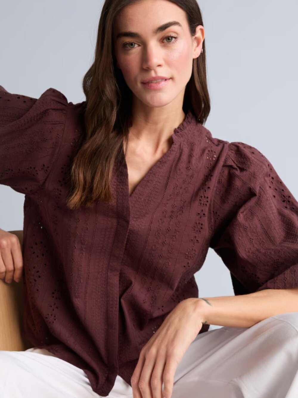 NWT Zara Cotton Broderie Eyelet Balloon Sleeve Blouse - Size Medium
